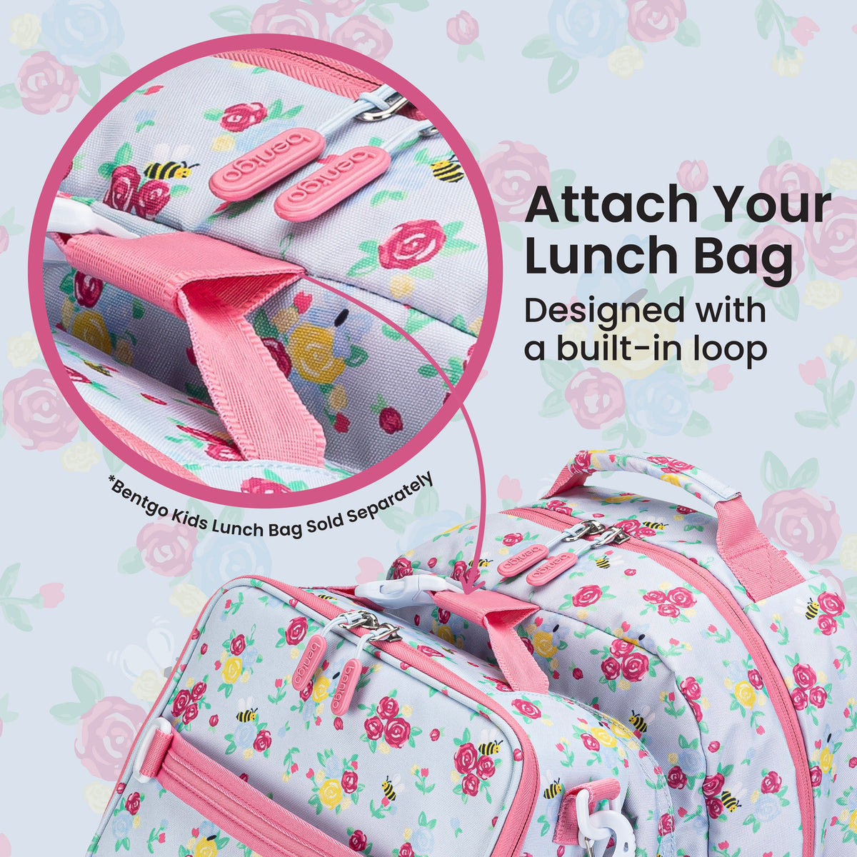 Bentgo Kids Prints Backpack - Blooming Floral | Attach Your Lunch Bag - Designed With A Built-In Loop - Bentgo Kids Lunch Bag Sold Separately