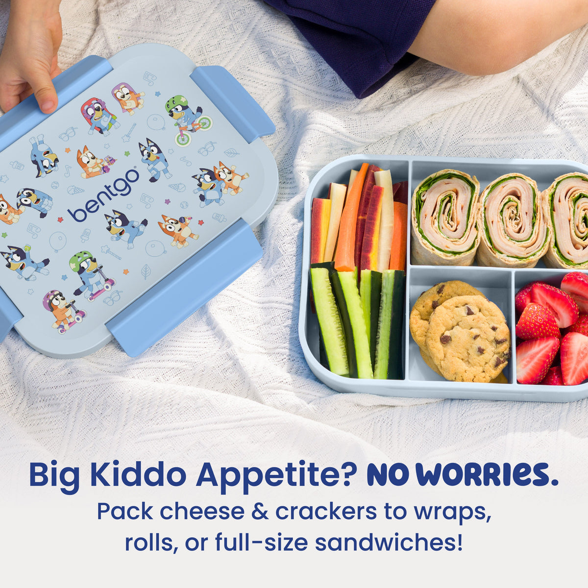 Bentgo + Bluey Kids Snap & Go Lunch Box - Play Day | Big Kiddo Appetite? No Worries! Pack Cheese & Crackers To Wraps, Rolls, Or Full-Size Sandwiches!