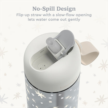 Bentgo® Kids Whimsy & Wonder Prints Water Bottle - Starry Sprinkle | No-Spill Design Features A Flip-Up Straw With A Slow-Flow Opening Lets Water Come Out Gently