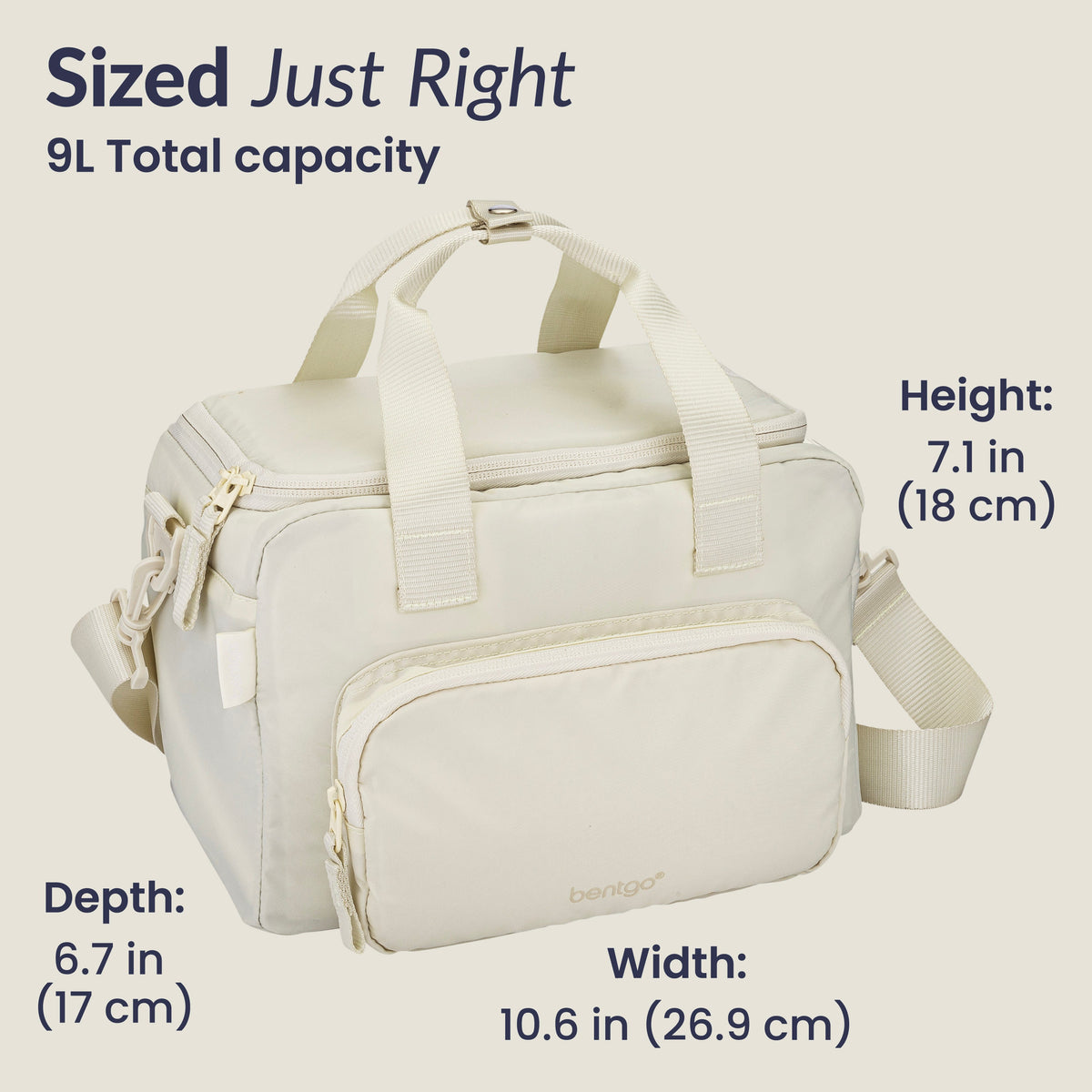 Bentgo® Insulated Lunch Bag - Bone | Sized Just Right - Product Dimensions