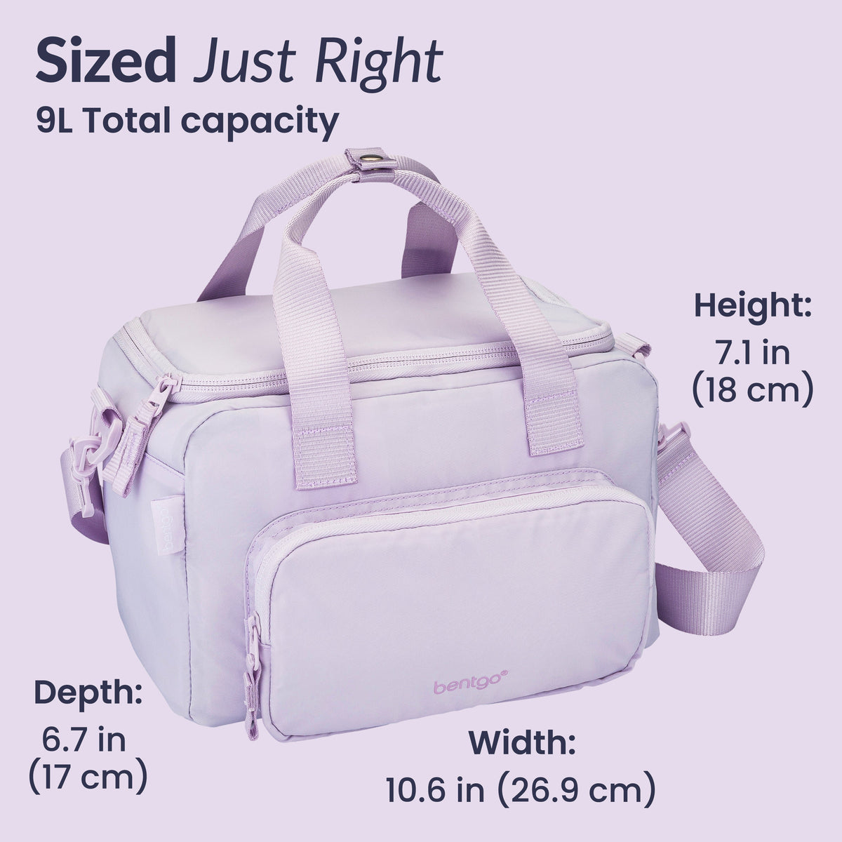 Bentgo® Insulated Lunch Bag - Lavender | Sized Just Right - Product Dimensions