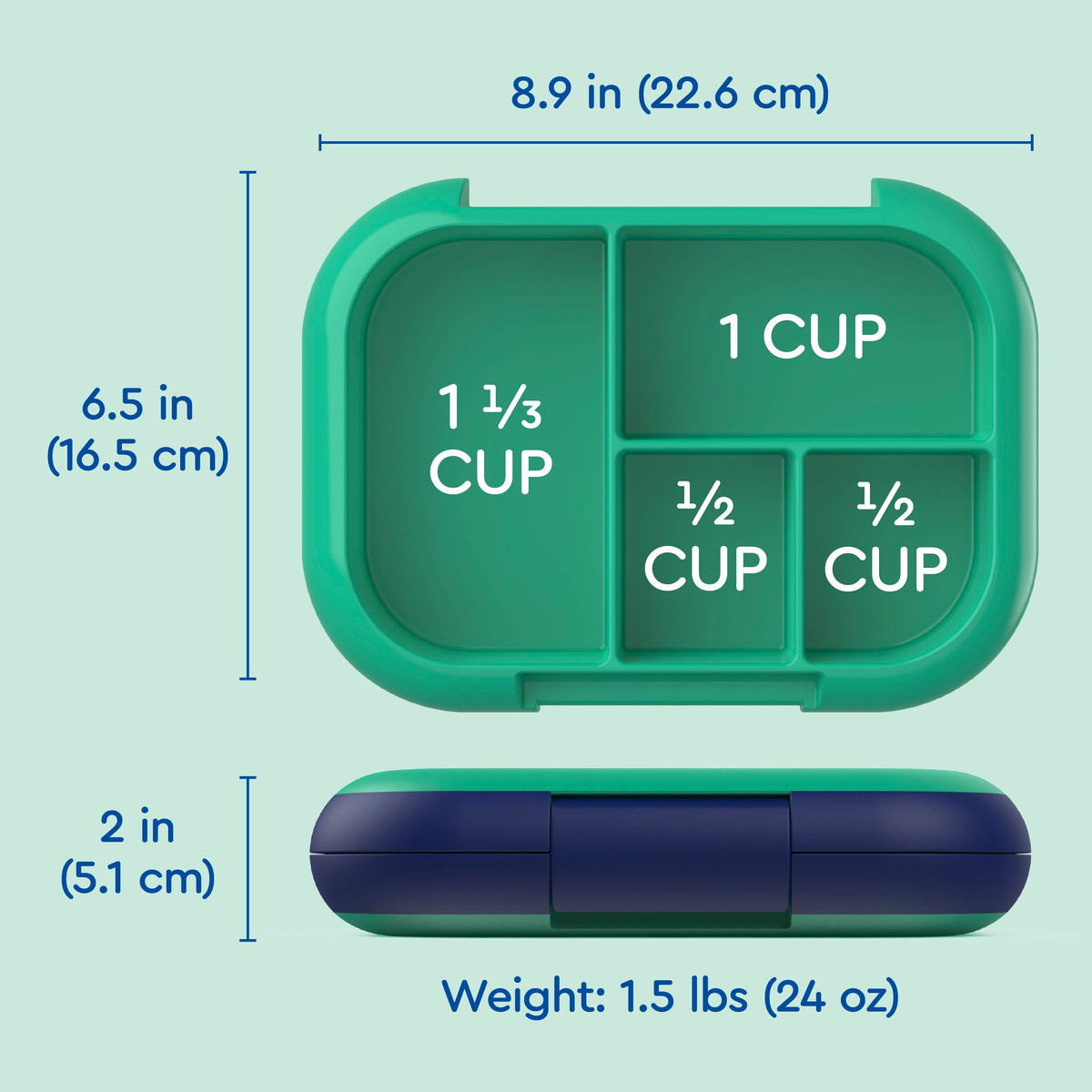 Bentgo® Chill Kids Lunch Box (2-Pack) - Green/Navy | Dimensions