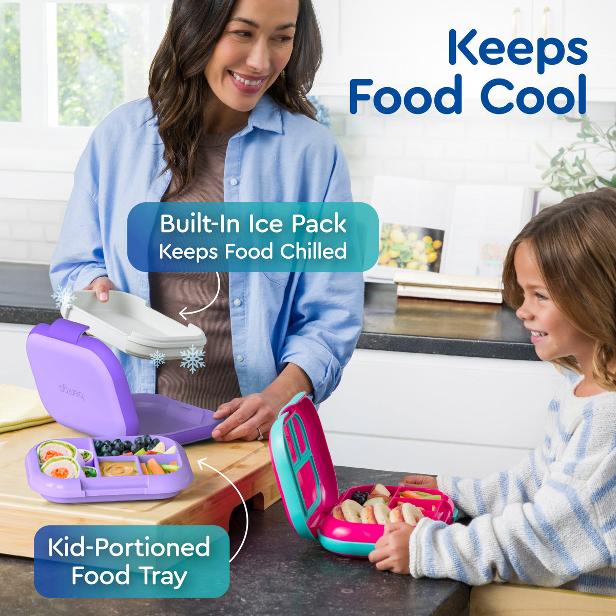 Bentgo® Chill Kids Lunch Box - Purple | Built-In Ice Pack Keeps Food Chilled And Kid-Portioned Food Tray