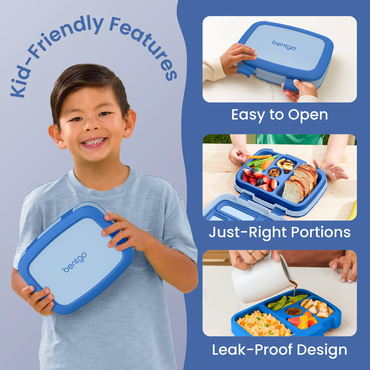 Bentgo® Kids Lunch Box - Blue | Kid-Friendly Features| Easy to Open, Just-Right Portions, and Leak-Proof Design