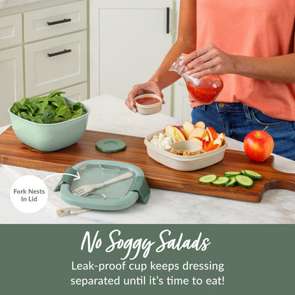Bentgo® All-in-One Salad Container - Khaki Green | No Soggy Salads - Leak-Proof Cup Keeps Dressing Separated Until It’s Time To Eat!
