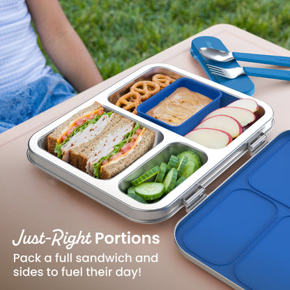 Bentgo Kids Stainless Steel Lunch Box - Blue | Just-Right Portions - Pack A Full Sandwich And Sides To Fuel Their Day!