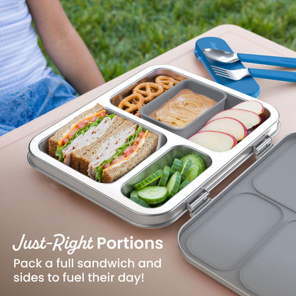 Bentgo Kids Stainless Steel Lunch Box - Silver | Just-Right Portions - Pack A Full Sandwich And Sides To Fuel Their Day!