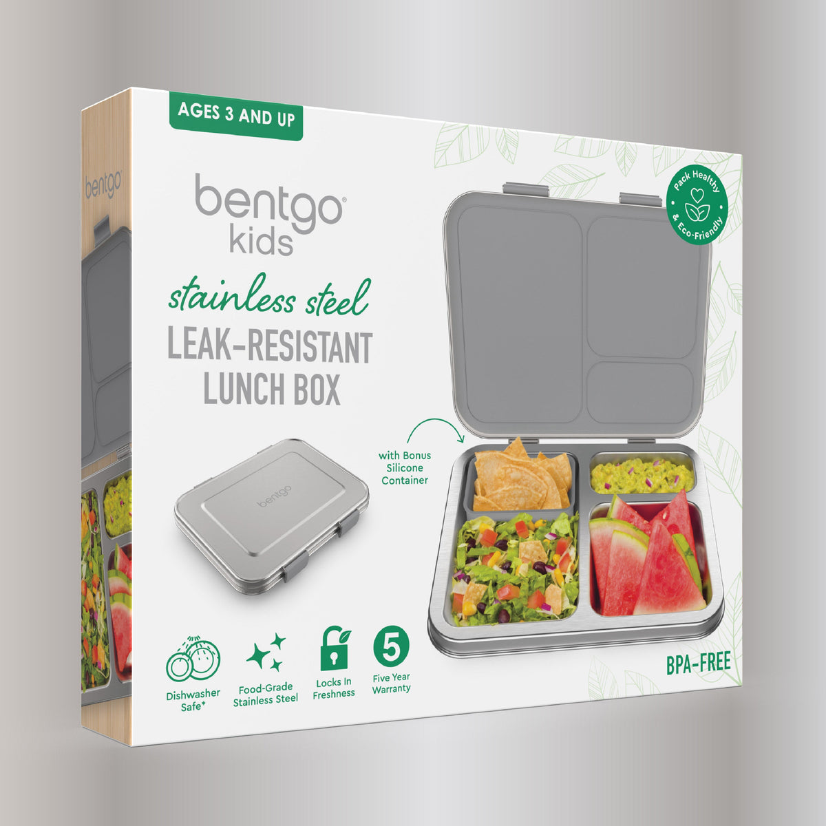 Bentgo Kids Stainless Steel Lunch Box - Silver | Packaging