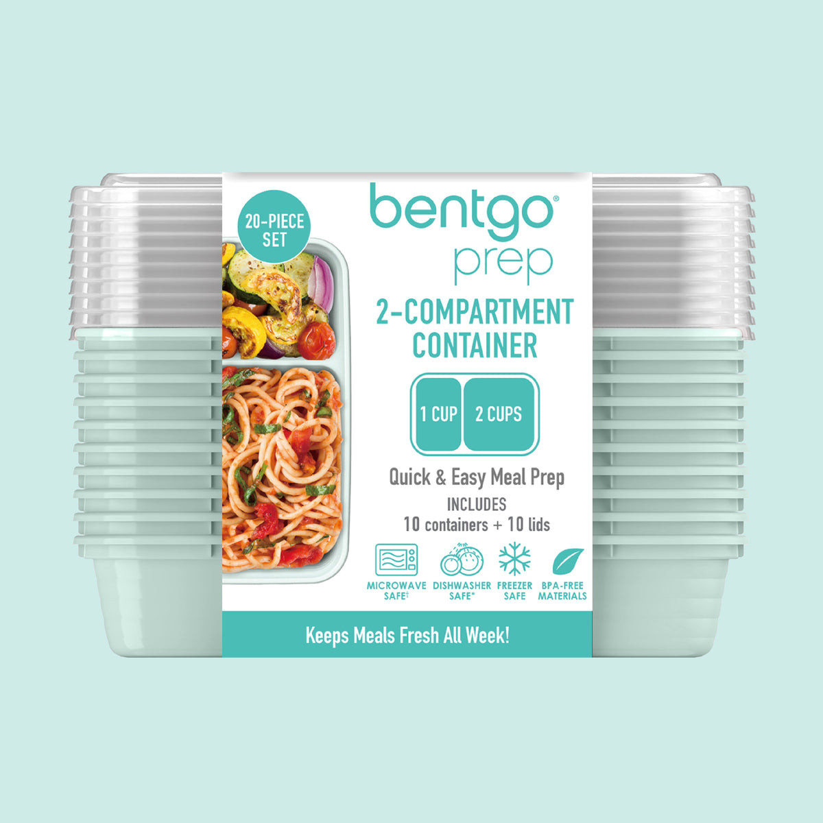 Bentgo® Prep 2-Compartment Meal Prep Containers (20-Piece) - Mint | Packaging