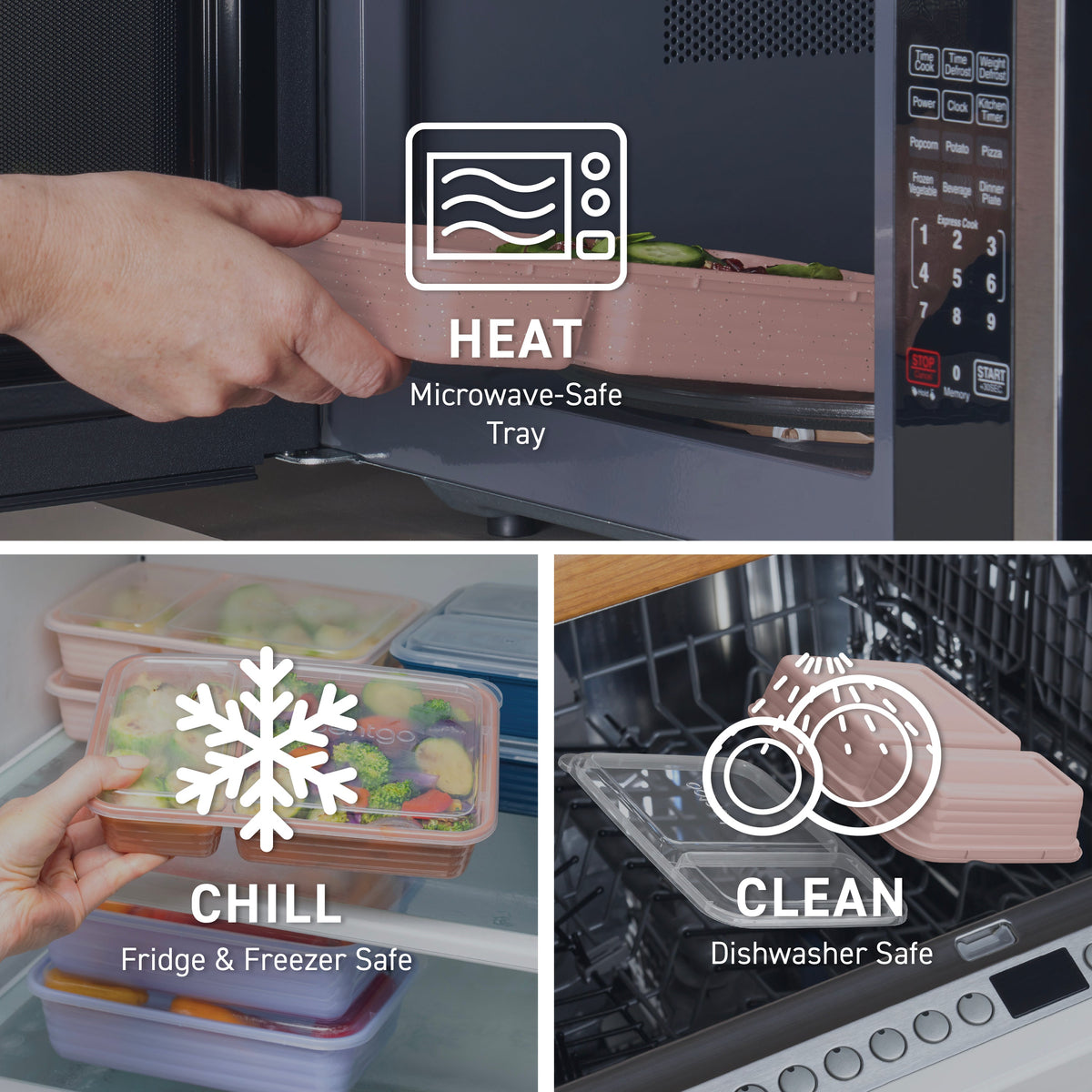 Bentgo® Prep 2-Compartment Meal Prep Containers (20-Piece) - Rose Gold | Microwave-Safe Tray, Fridge & Freezer Safe, And Dishwasher Safe