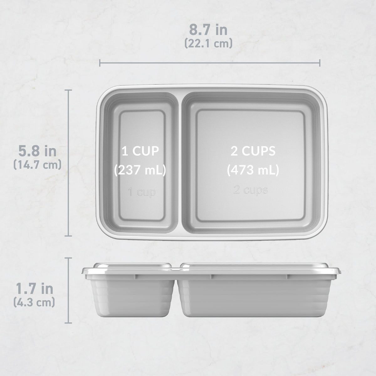 Bentgo® Prep 2-Compartment Meal Prep Containers (20-Piece) - Silver | Dimensions