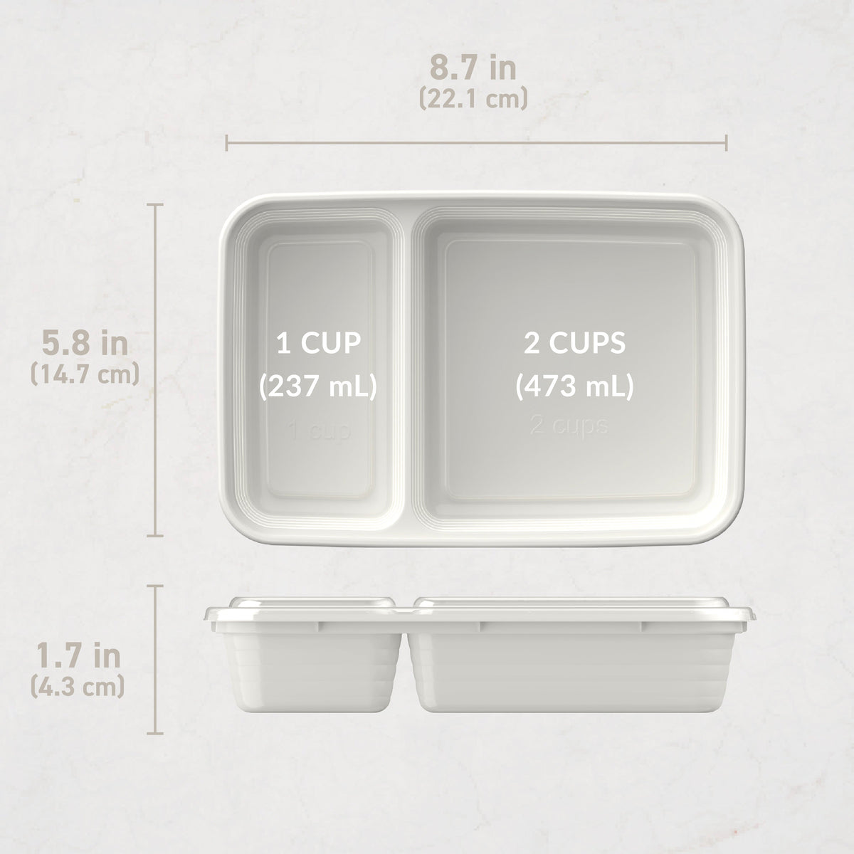 Bentgo® Prep 2-Compartment Meal Prep Containers (20-Piece) - Whisper Gray | Dimensions