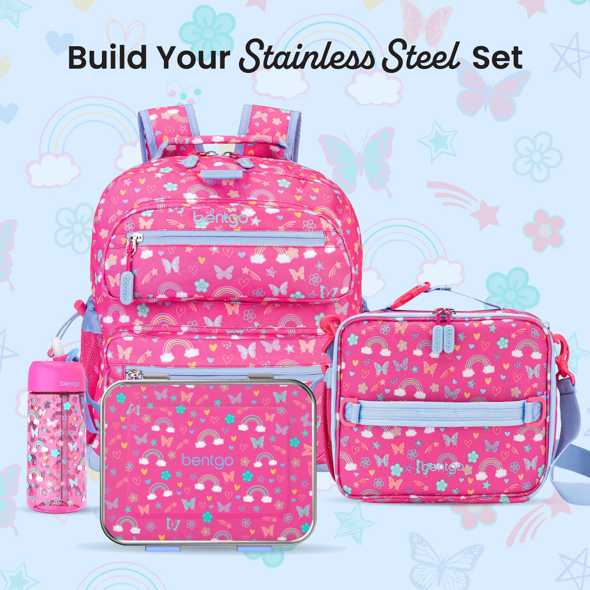 Bentgo® Kids Stainless Steel Prints Lunch Box - Rainbows and Butterflies | Build Your Stainless Steel Set